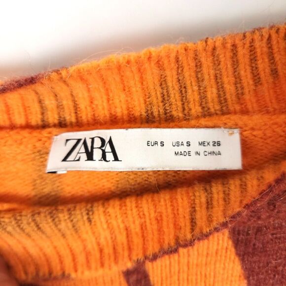 NEW Zara Wool Jacquard Oversized Mock Crop Sweater Orange Animal Swirl Small y2k - Picture 2 of 7